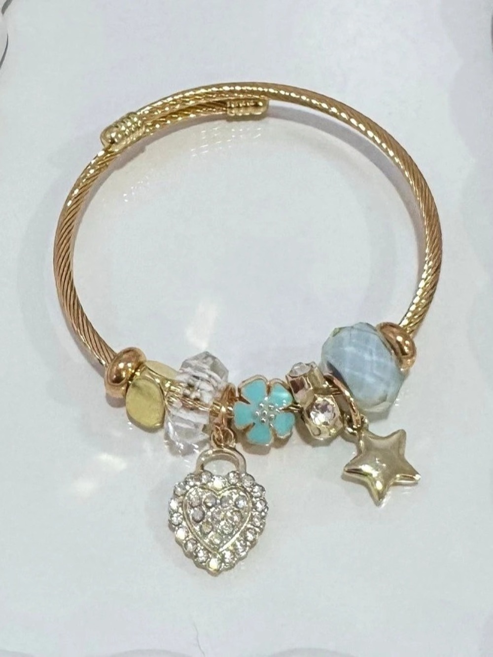 New Gold Cuff Charm Bracelet w/ heart